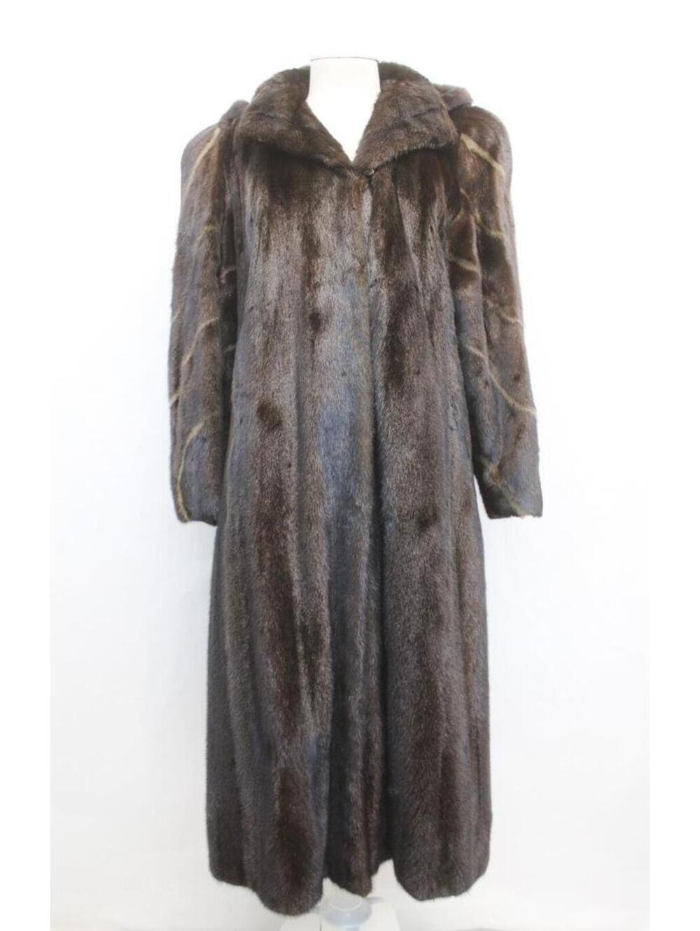 Excellent Dark Ranch Brown Mink Fur Coat Jacket W/Inserts Hood Women Woman 6 S